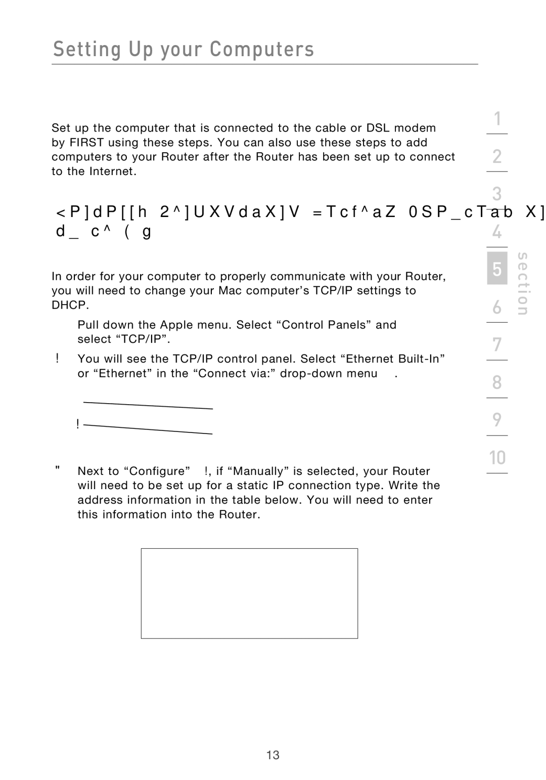 Belkin F5D9630UK4A user manual Manually Configuring Network Adapters in Mac OS up to 