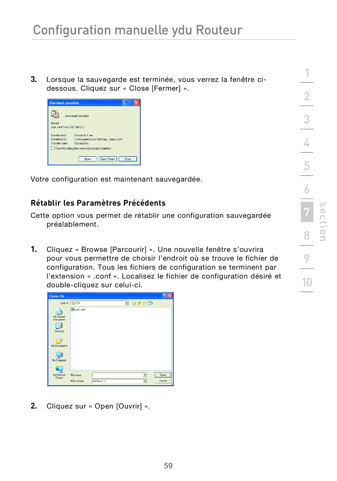 Belkin F5D9630UK4A user manual Rétablir les Paramètres Précédents 