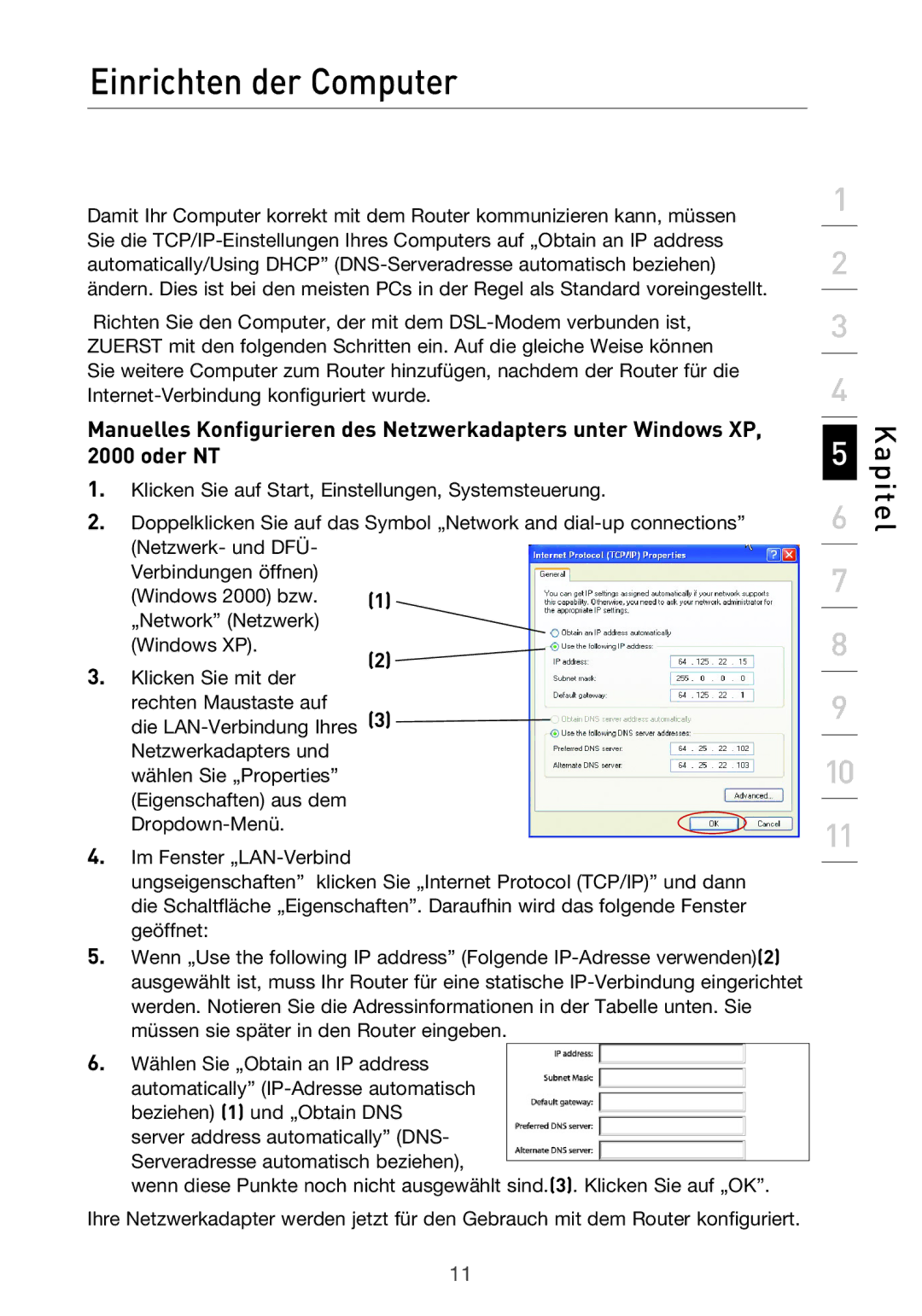 Belkin F5D9630UK4A user manual Einrichten der Computer 