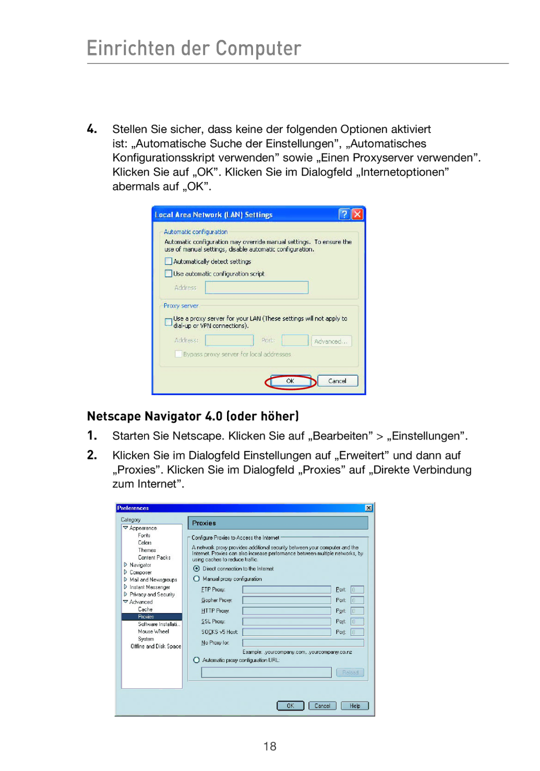 Belkin F5D9630UK4A user manual Netscape Navigator 4.0 oder höher 