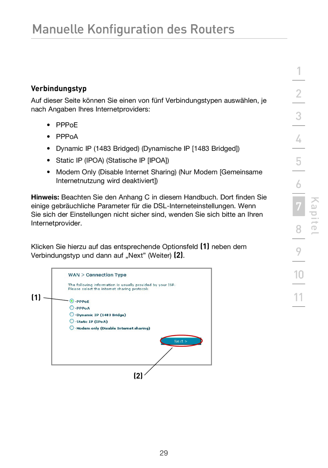 Belkin F5D9630UK4A user manual Verbindungstyp 