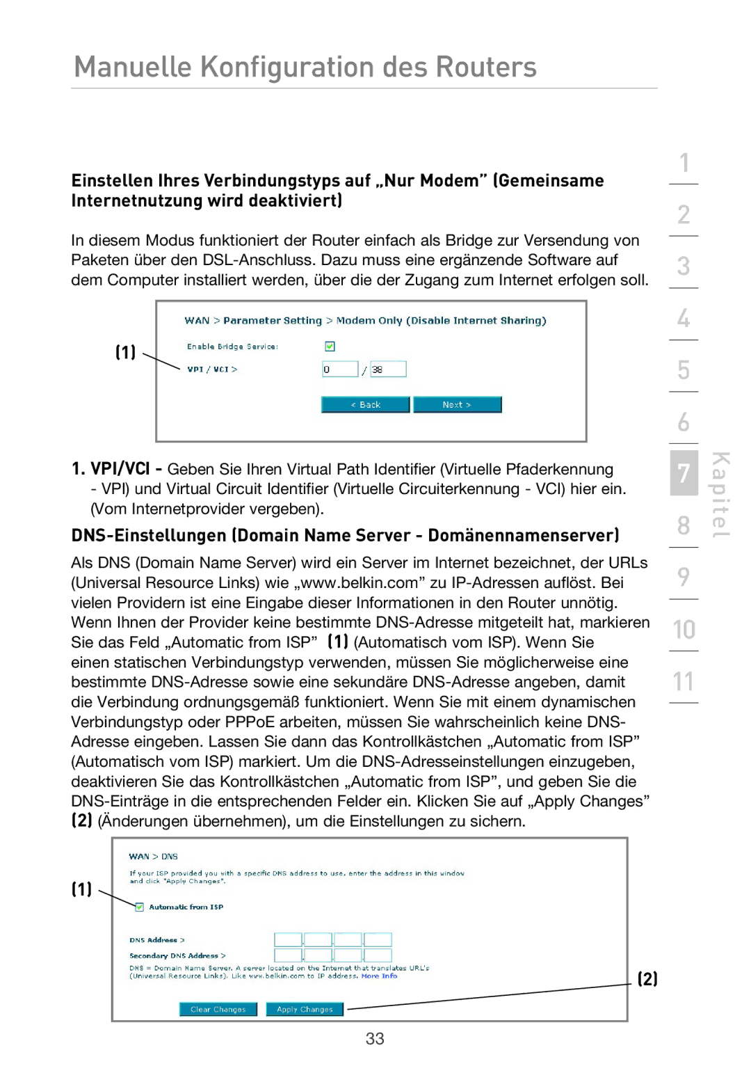 Belkin F5D9630UK4A user manual DNS-Einstellungen Domain Name Server Domänennamenserver 