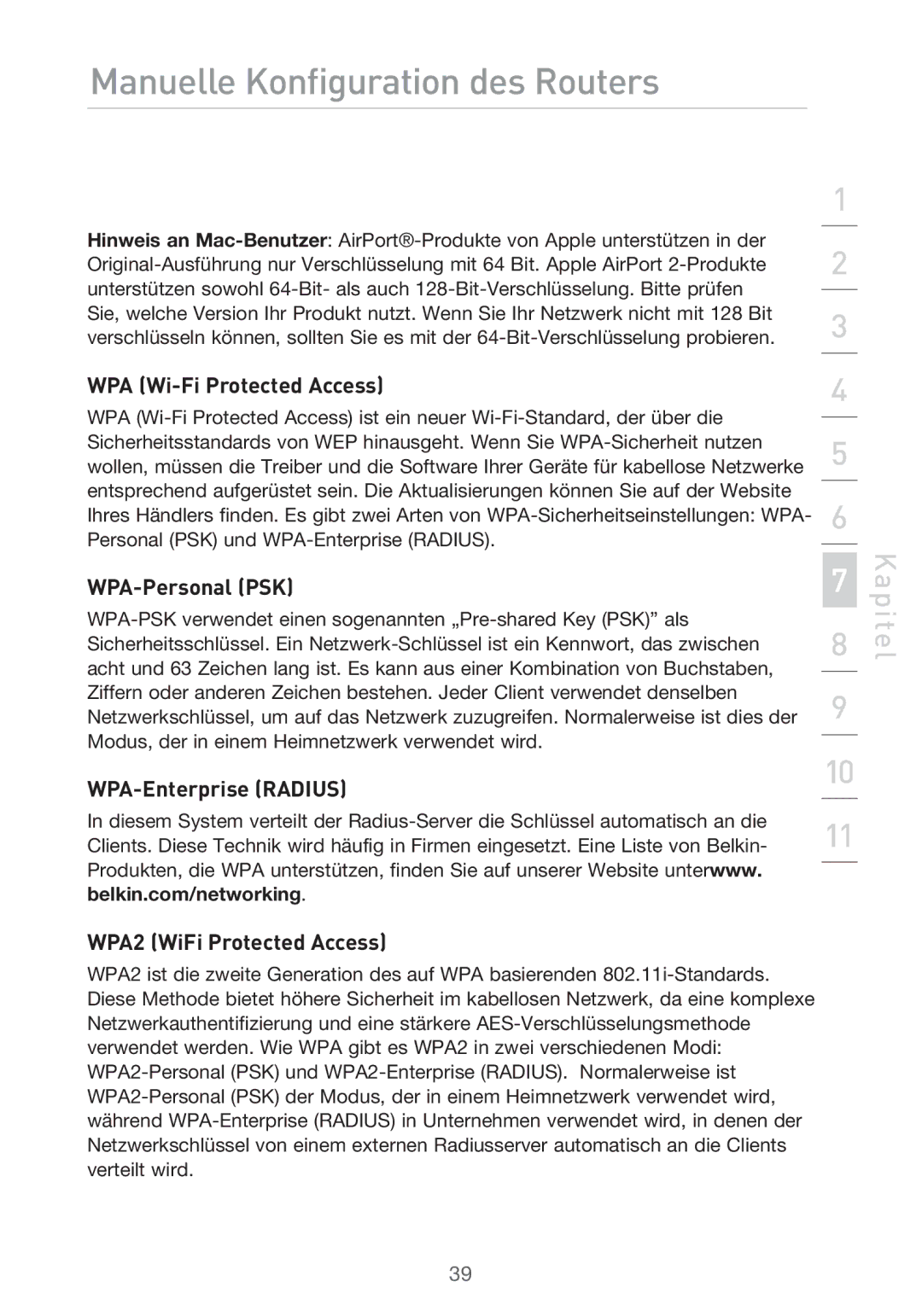 Belkin F5D9630UK4A user manual WPA Wi-Fi Protected Access, WPA-Enterprise Radius 