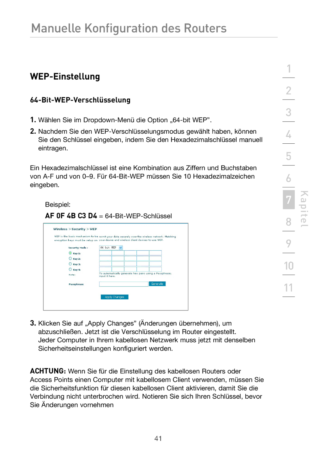 Belkin F5D9630UK4A user manual WEP-Einstellung, Bit-WEP-Verschlüsselung 