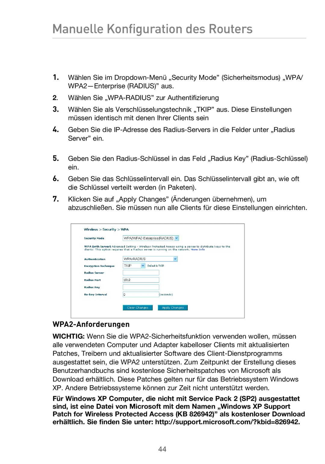 Belkin F5D9630UK4A user manual WPA2-Anforderungen 