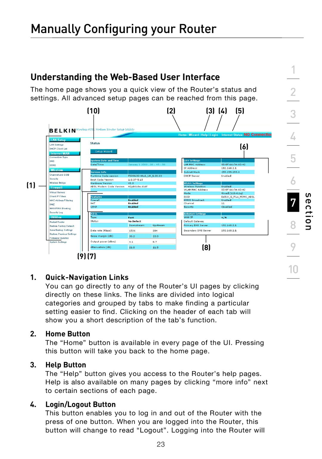 Belkin F5D9630UK4A user manual Manually Configuring your Router, Understanding the Web-Based User Interface 