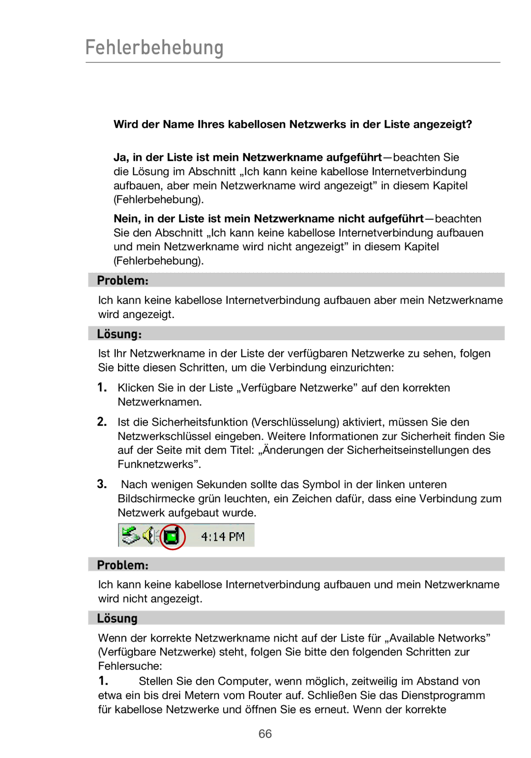 Belkin F5D9630UK4A user manual Fehlerbehebung 