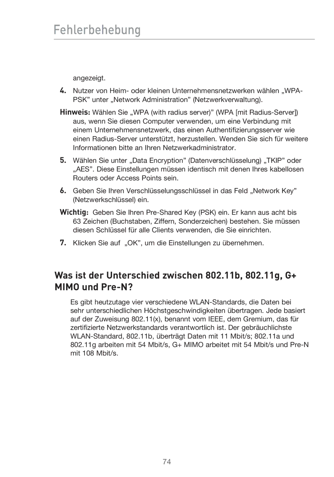 Belkin F5D9630UK4A user manual Fehlerbehebung 