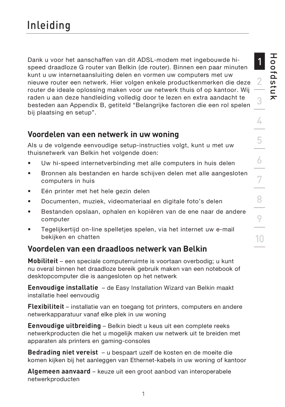 Belkin F5D9630UK4A Inleiding, Voordelen van een netwerk in uw woning, Voordelen van een draadloos netwerk van Belkin 