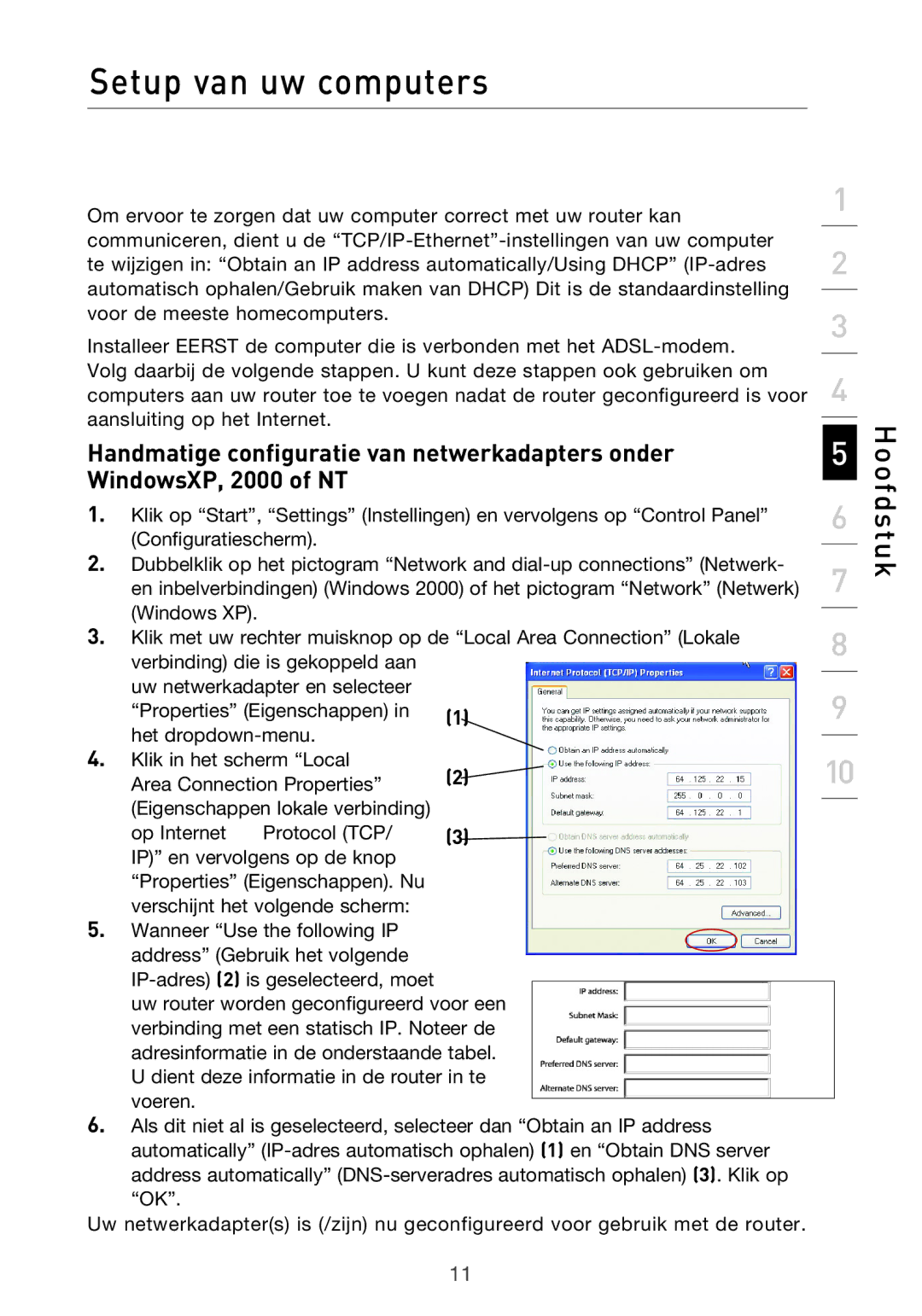 Belkin F5D9630UK4A user manual Setup van uw computers, WindowsXP, 2000 of NT 