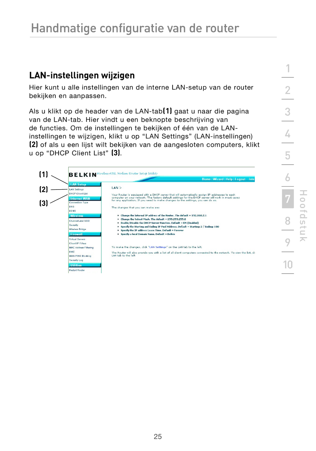 Belkin F5D9630UK4A user manual LAN-instellingen wijzigen 