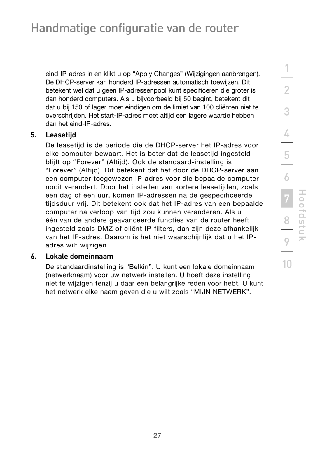 Belkin F5D9630UK4A user manual Leasetijd, Lokale domeinnaam 