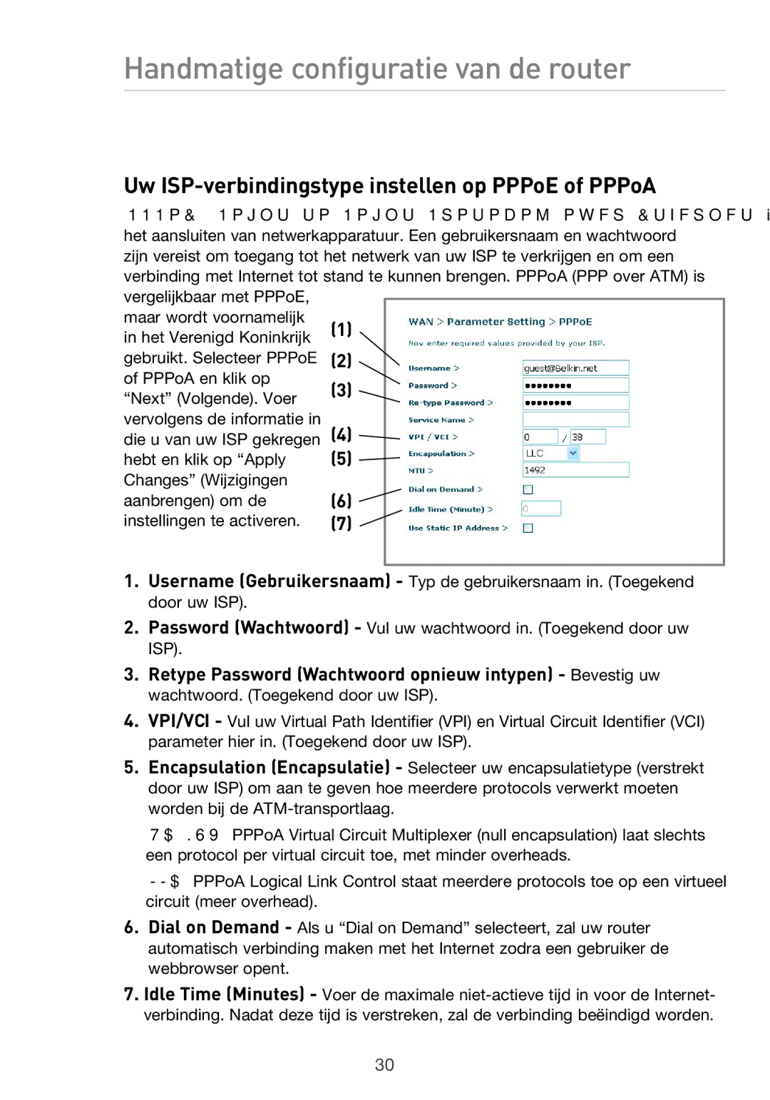 Belkin F5D9630UK4A user manual Uw ISP-verbindingstype instellen op PPPoE of PPPoA 