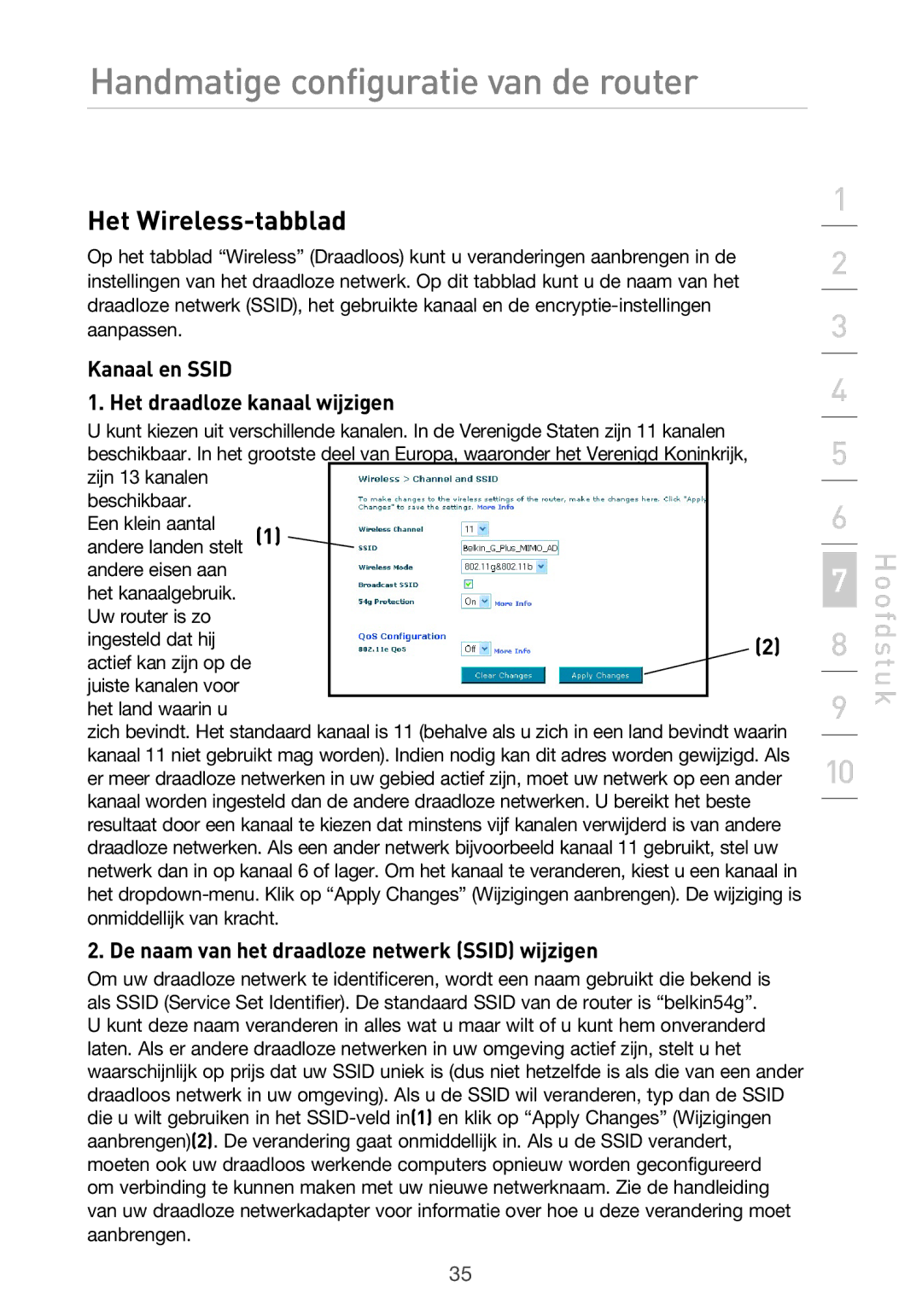 Belkin F5D9630UK4A user manual Het Wireless-tabblad, Kanaal en Ssid Het draadloze kanaal wijzigen 