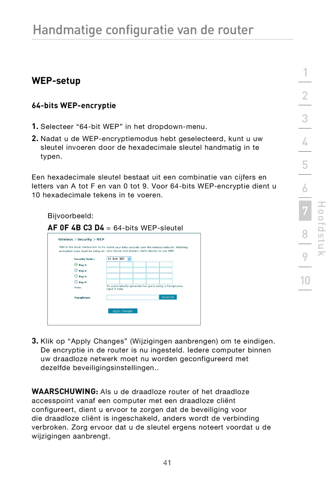 Belkin F5D9630UK4A user manual WEP-setup, Bits WEP-encryptie 