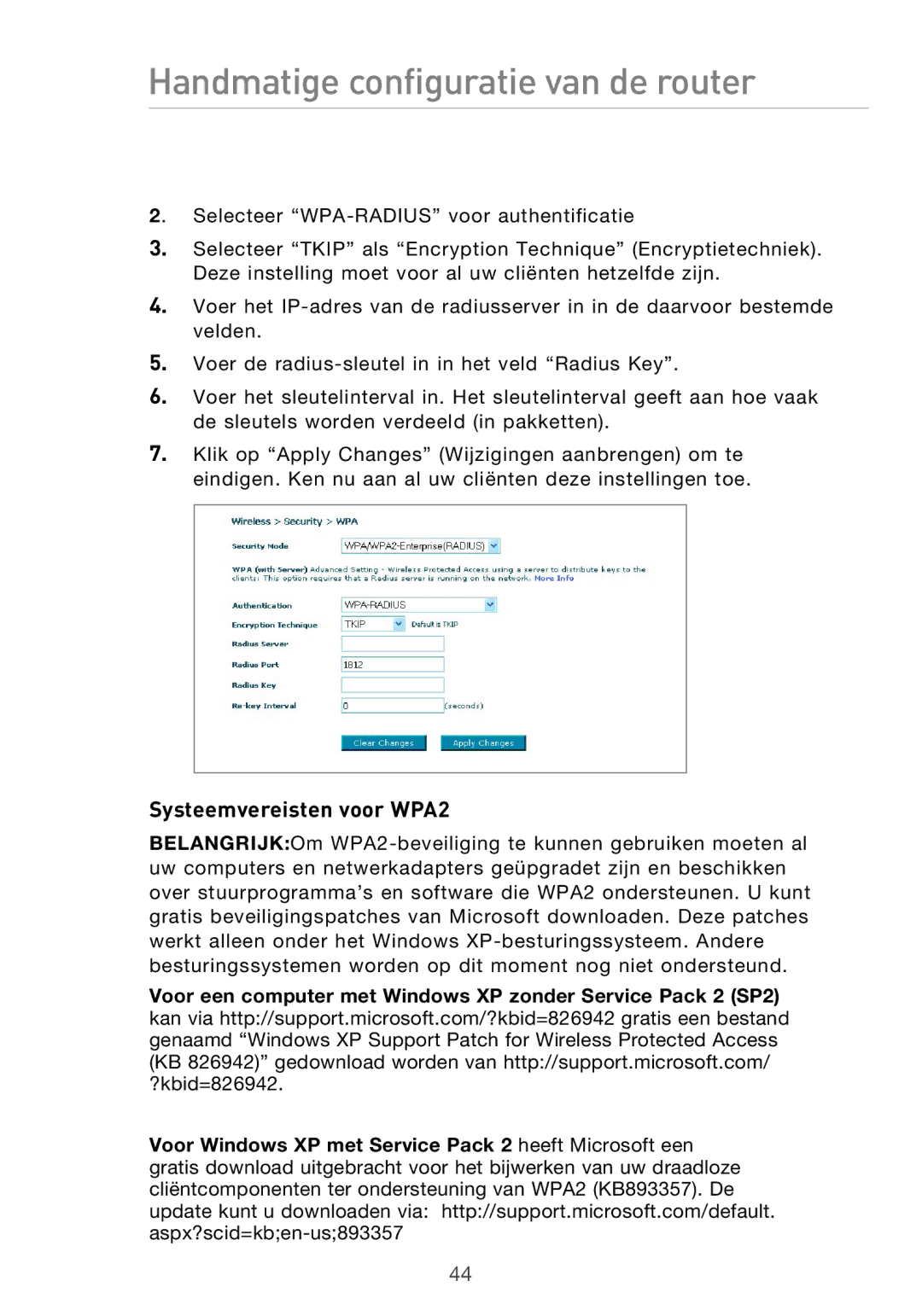 Belkin F5D9630UK4A user manual Systeemvereisten voor WPA2 