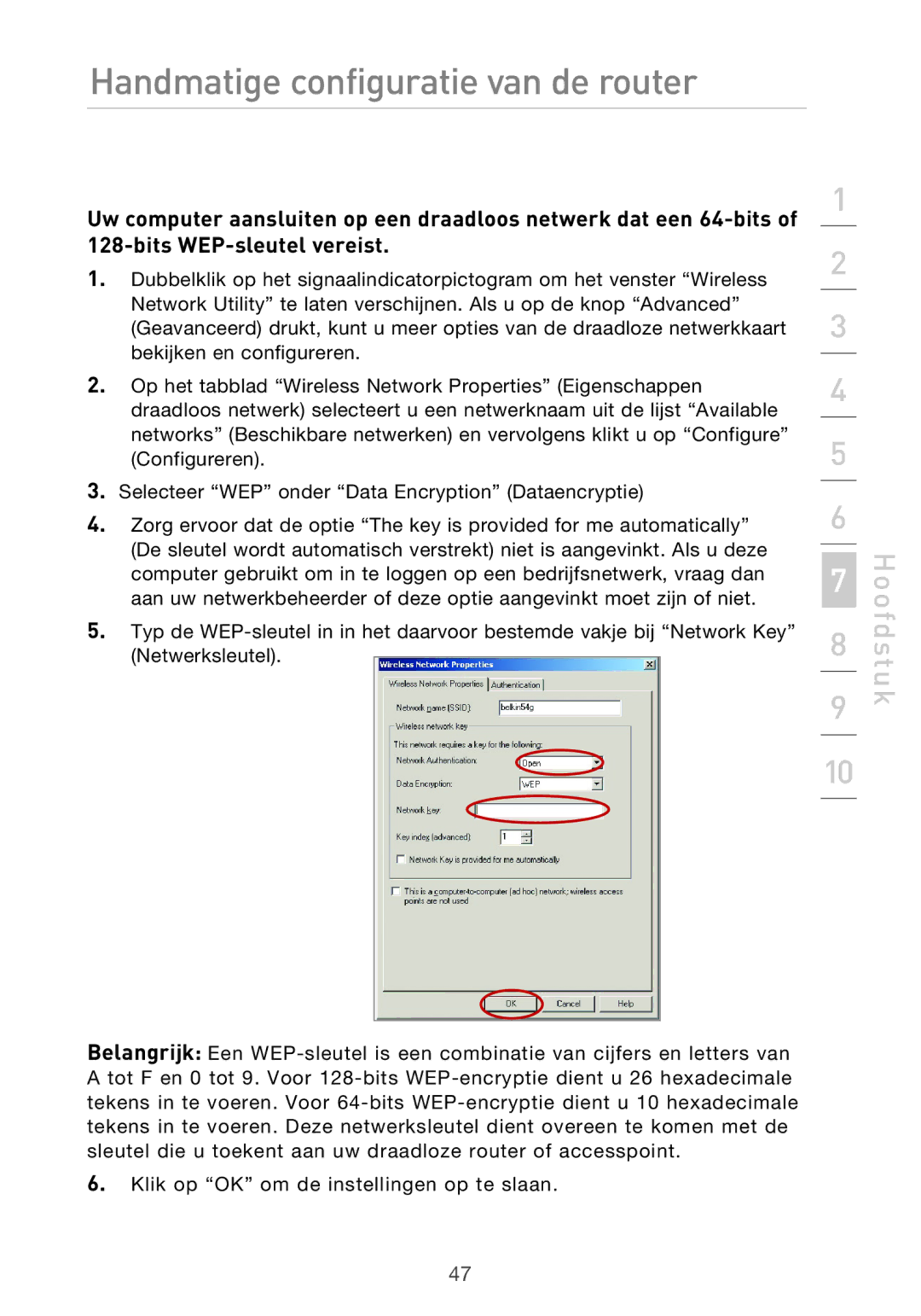 Belkin F5D9630UK4A user manual Handmatige configuratie van de router 