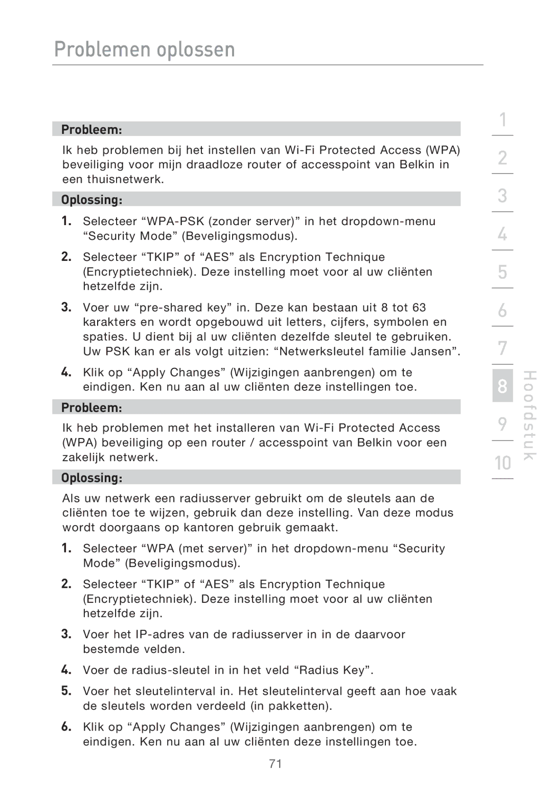 Belkin F5D9630UK4A user manual Problemen oplossen 