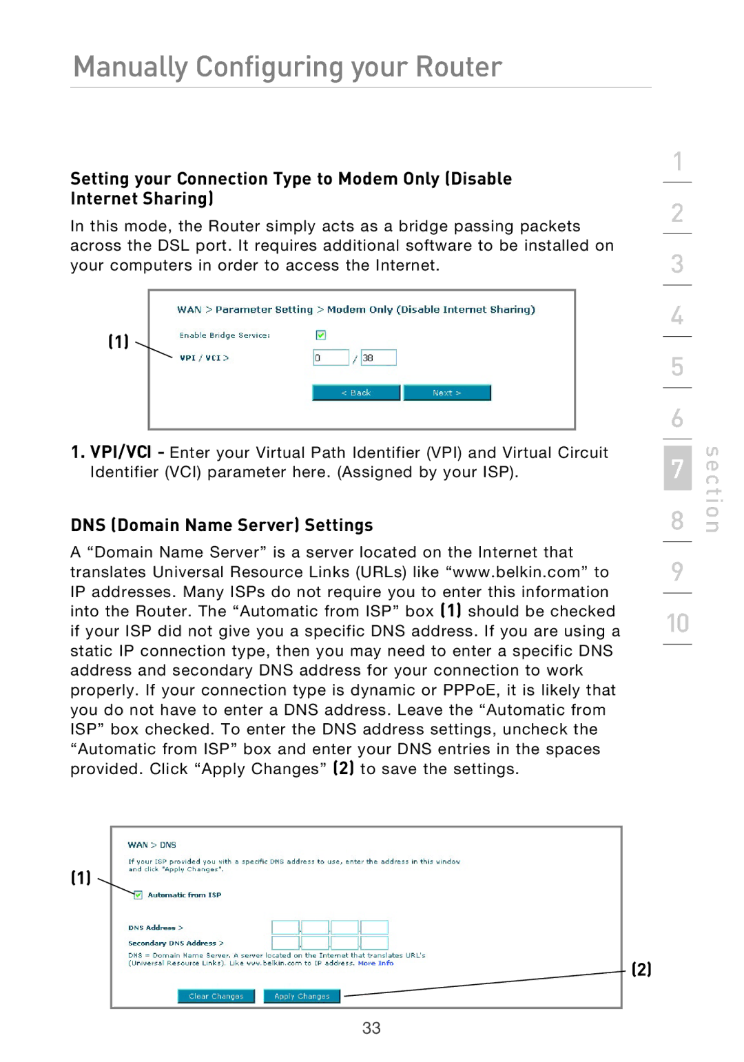 Belkin F5D9630UK4A user manual DNS Domain Name Server Settings 