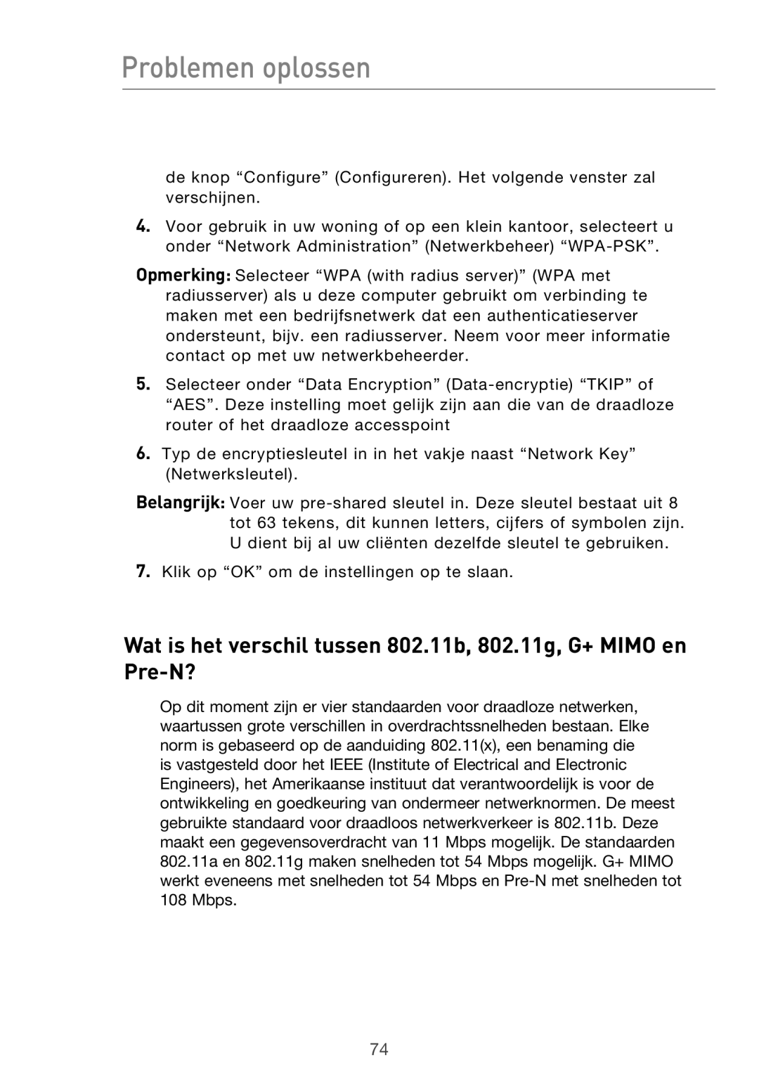 Belkin F5D9630UK4A user manual Problemen oplossen 