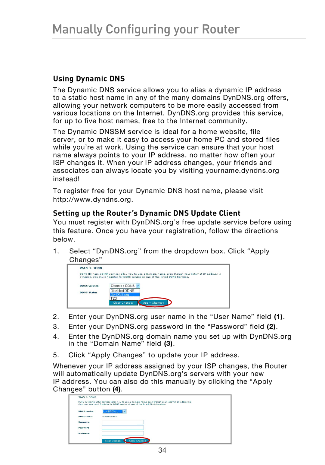 Belkin F5D9630UK4A user manual Using Dynamic DNS, Setting up the Router’s Dynamic DNS Update Client 