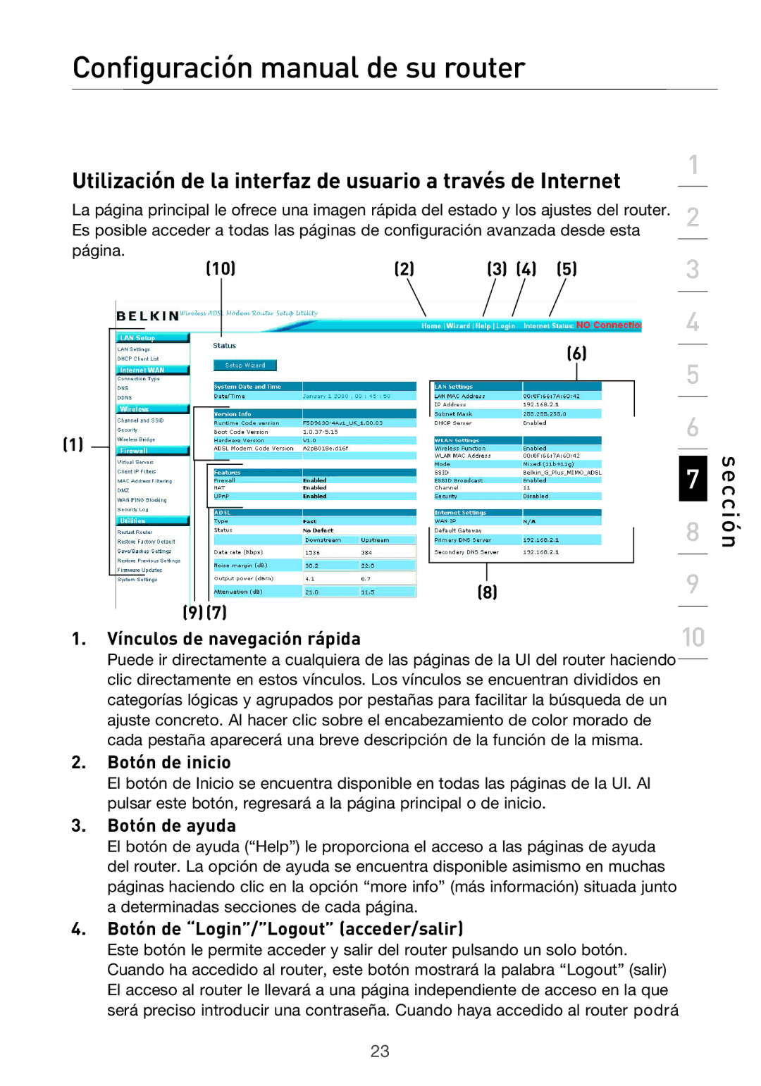 Belkin F5D9630UK4A Configuración manual de su router, Utilización de la interfaz de usuario a través de Internet 