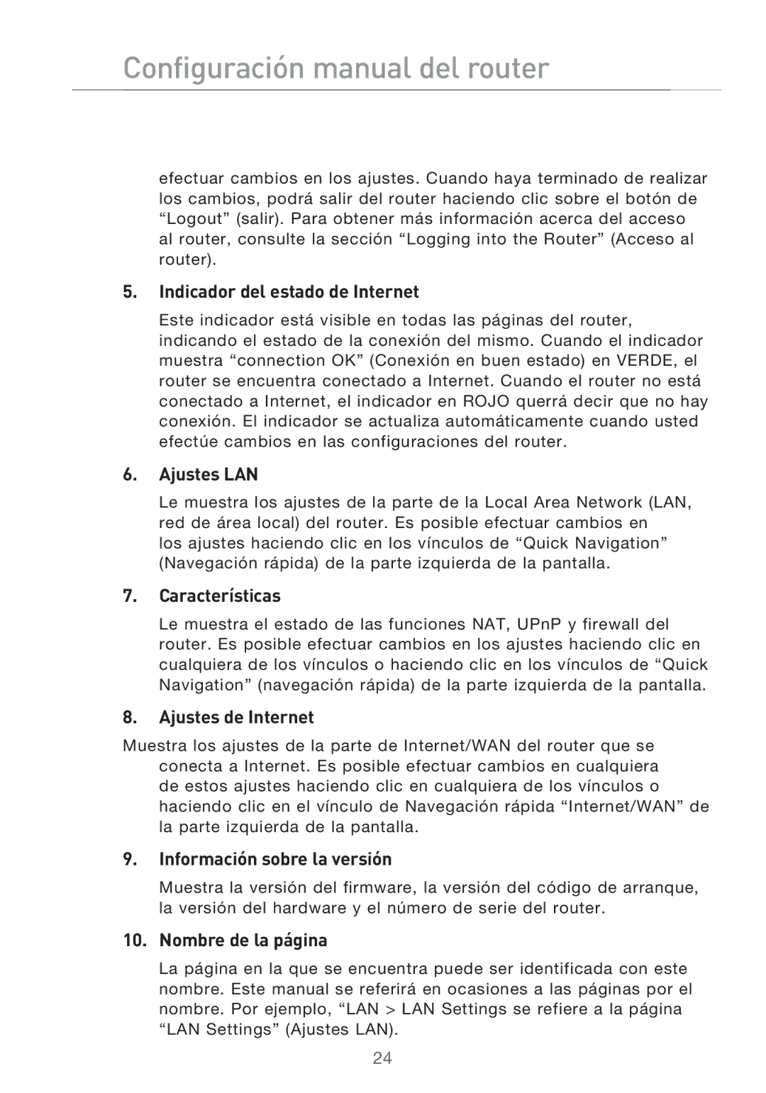 Belkin F5D9630UK4A user manual Configuración manual del router 