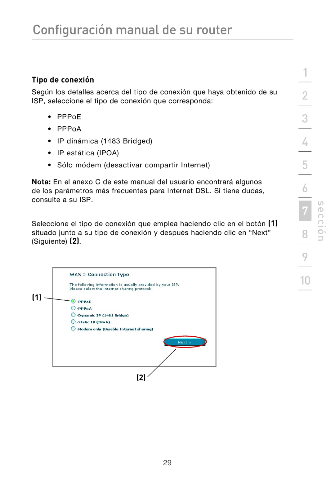 Belkin F5D9630UK4A user manual Tipo de conexión 