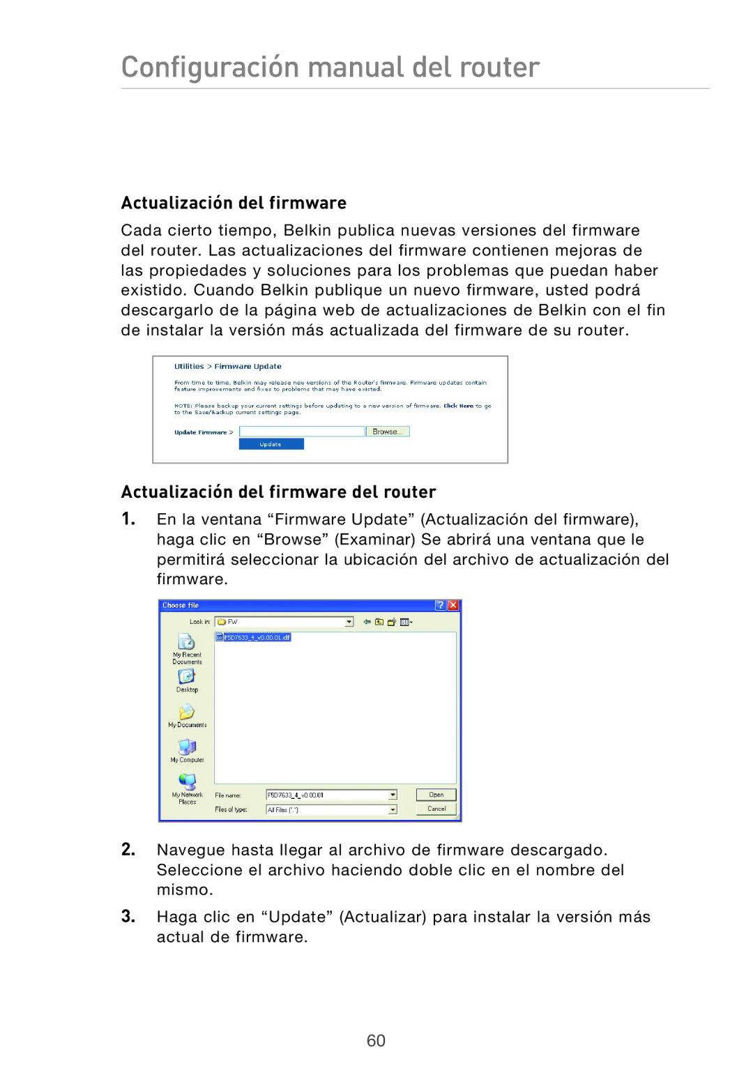 Belkin F5D9630UK4A user manual Actualización del firmware del router 