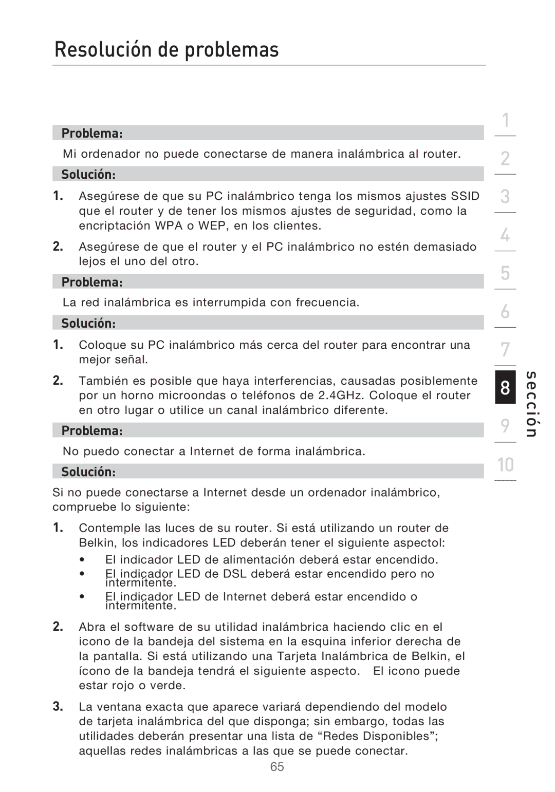 Belkin F5D9630UK4A user manual La red inalámbrica es interrumpida con frecuencia 