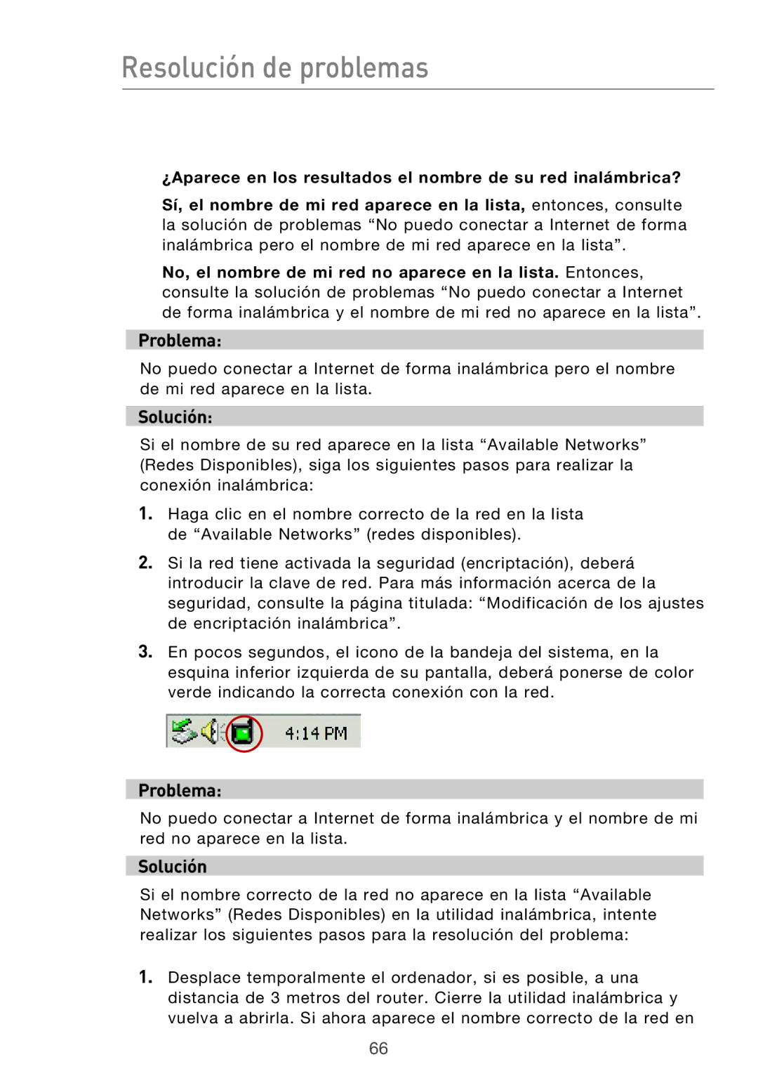 Belkin F5D9630UK4A user manual Resolución de problemas 