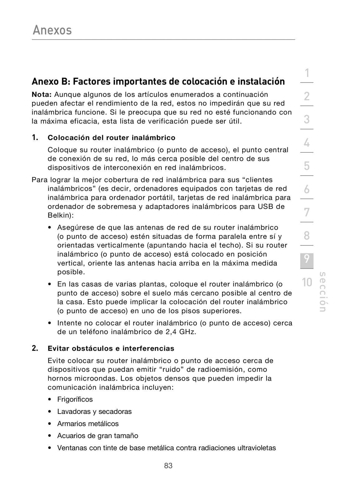 Belkin F5D9630UK4A user manual Colocación del router inalámbrico, Evitar obstáculos e interferencias 