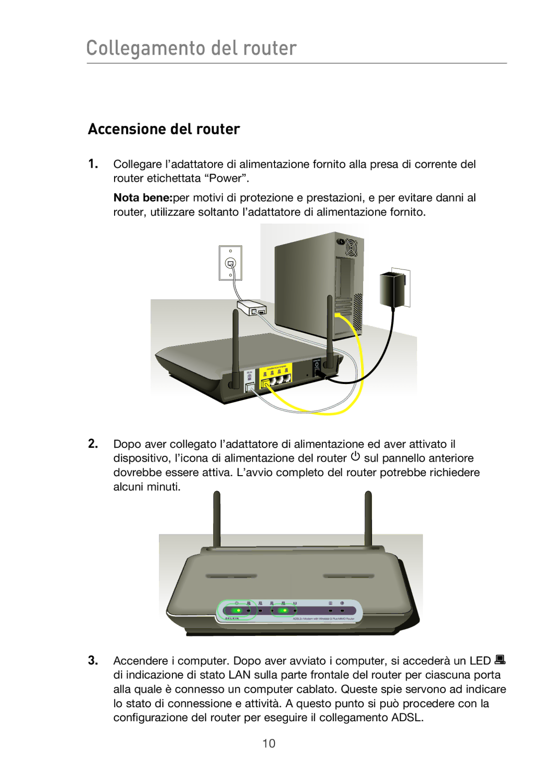 Belkin F5D9630UK4A user manual Accensione del router 