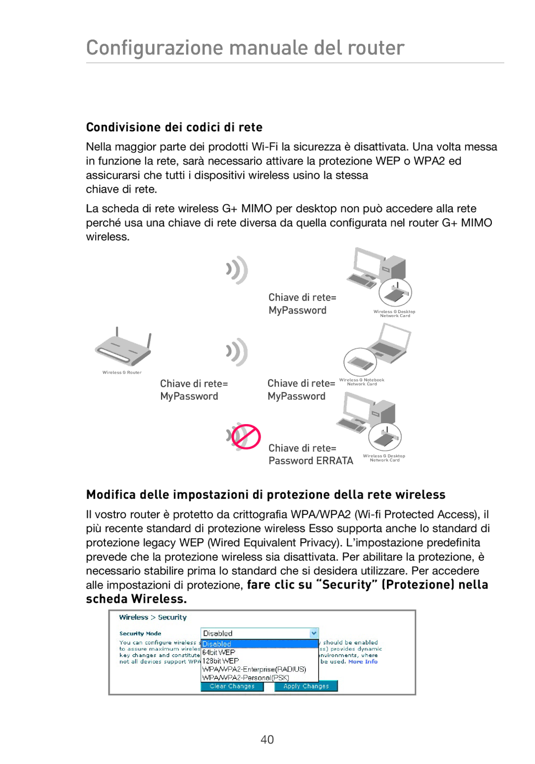 Belkin F5D9630UK4A user manual Condivisione dei codici di rete 