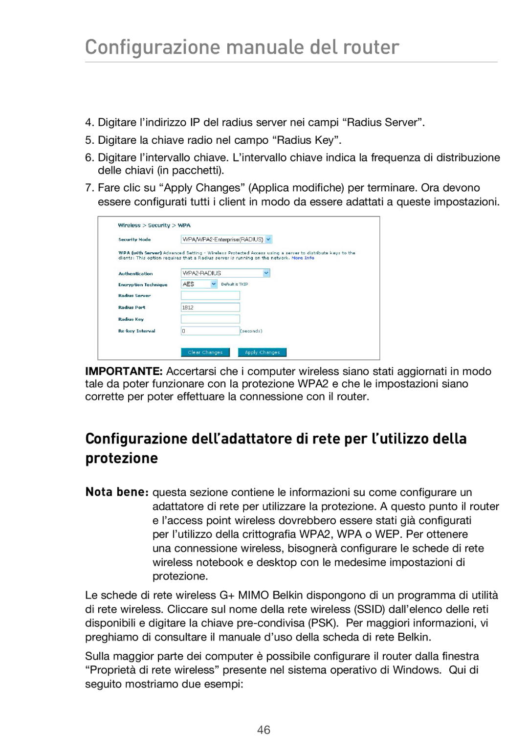 Belkin F5D9630UK4A user manual Configurazione manuale del router 