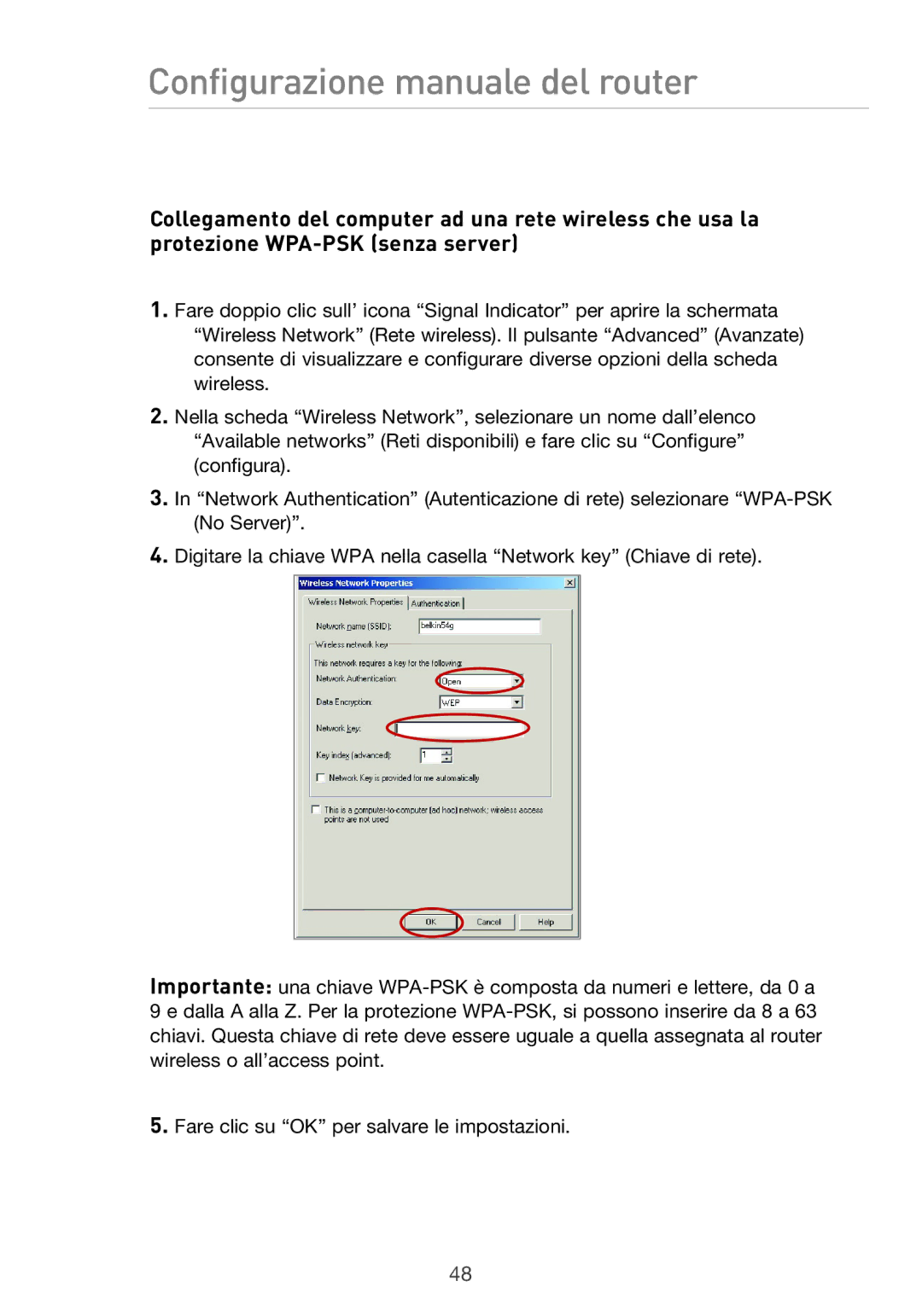 Belkin F5D9630UK4A user manual Configurazione manuale del router 