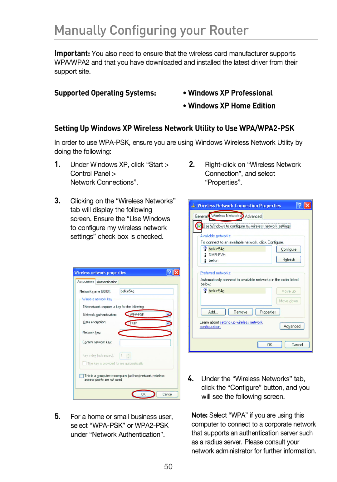 Belkin F5D9630UK4A user manual Supported Operating Systems 