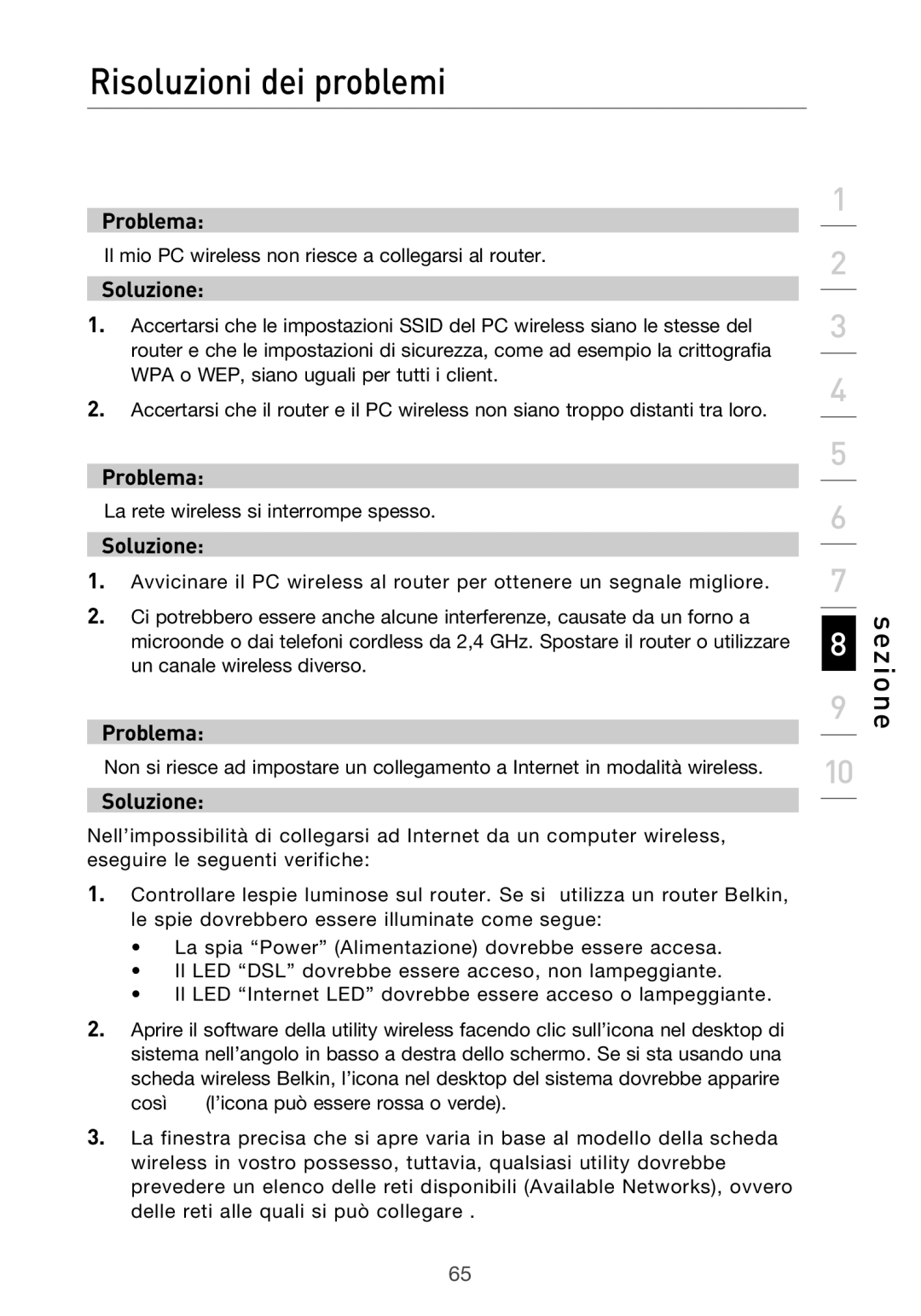 Belkin F5D9630UK4A user manual Risoluzioni dei problemi 