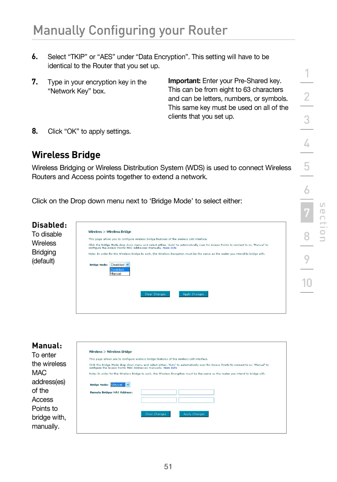 Belkin F5D9630UK4A user manual Wireless Bridge, Disabled, Manual 