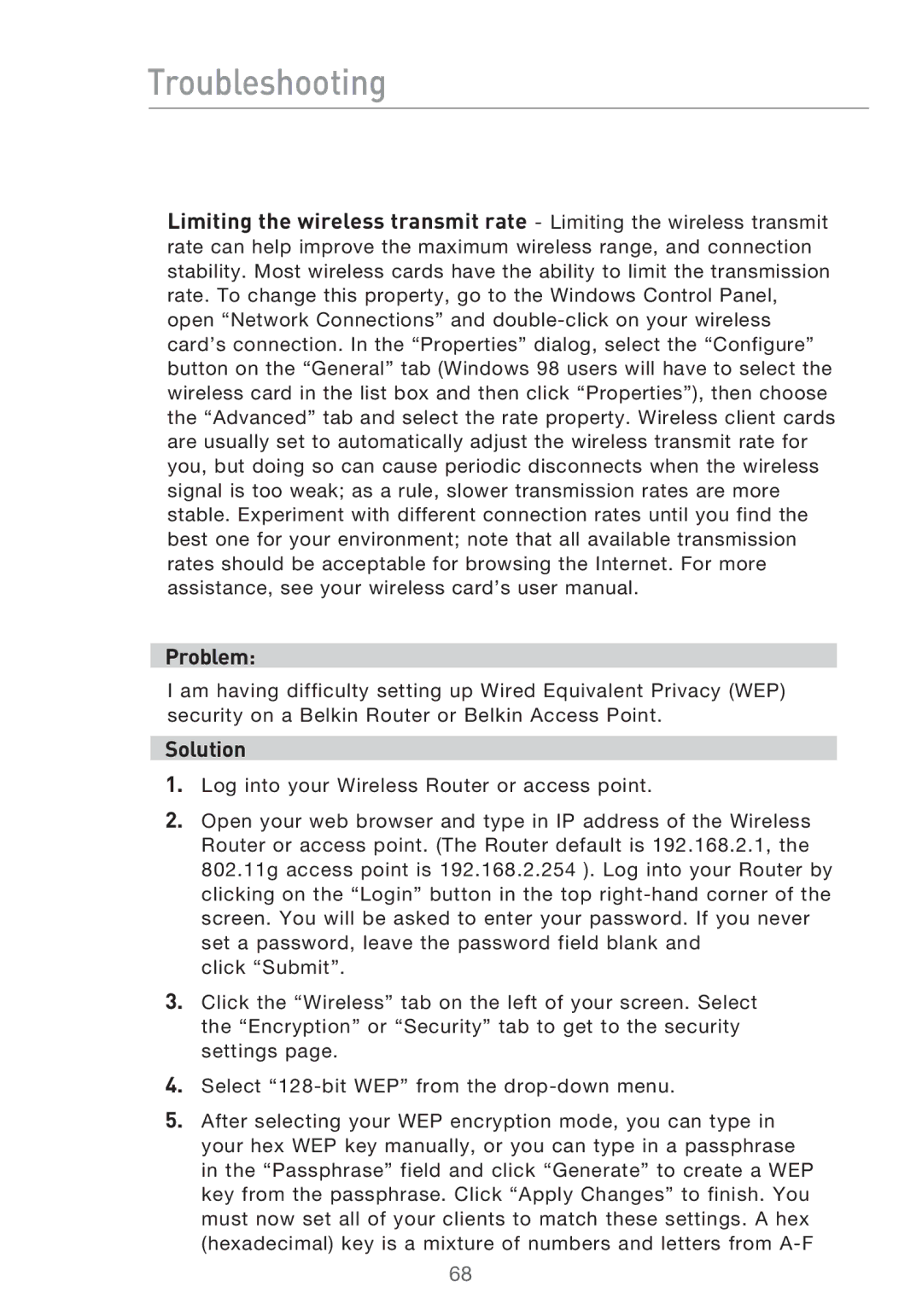 Belkin F5D9630UK4A user manual Troubleshooting 