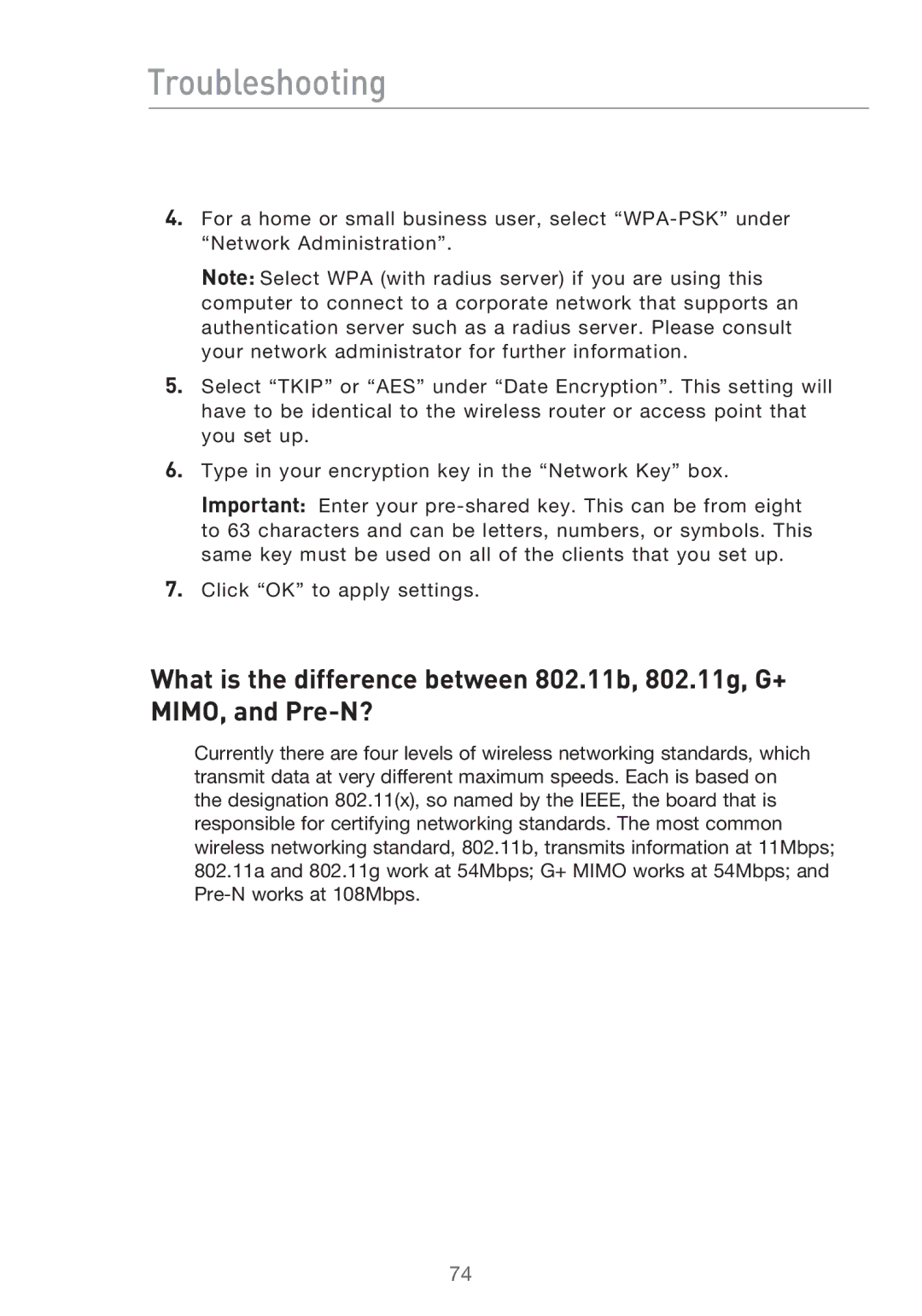 Belkin F5D9630UK4A user manual Troubleshooting 