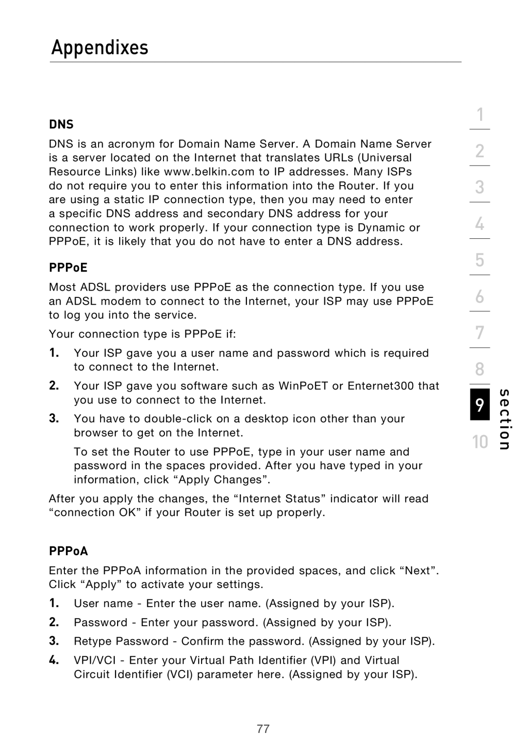 Belkin F5D9630UK4A user manual PPPoE, PPPoA 