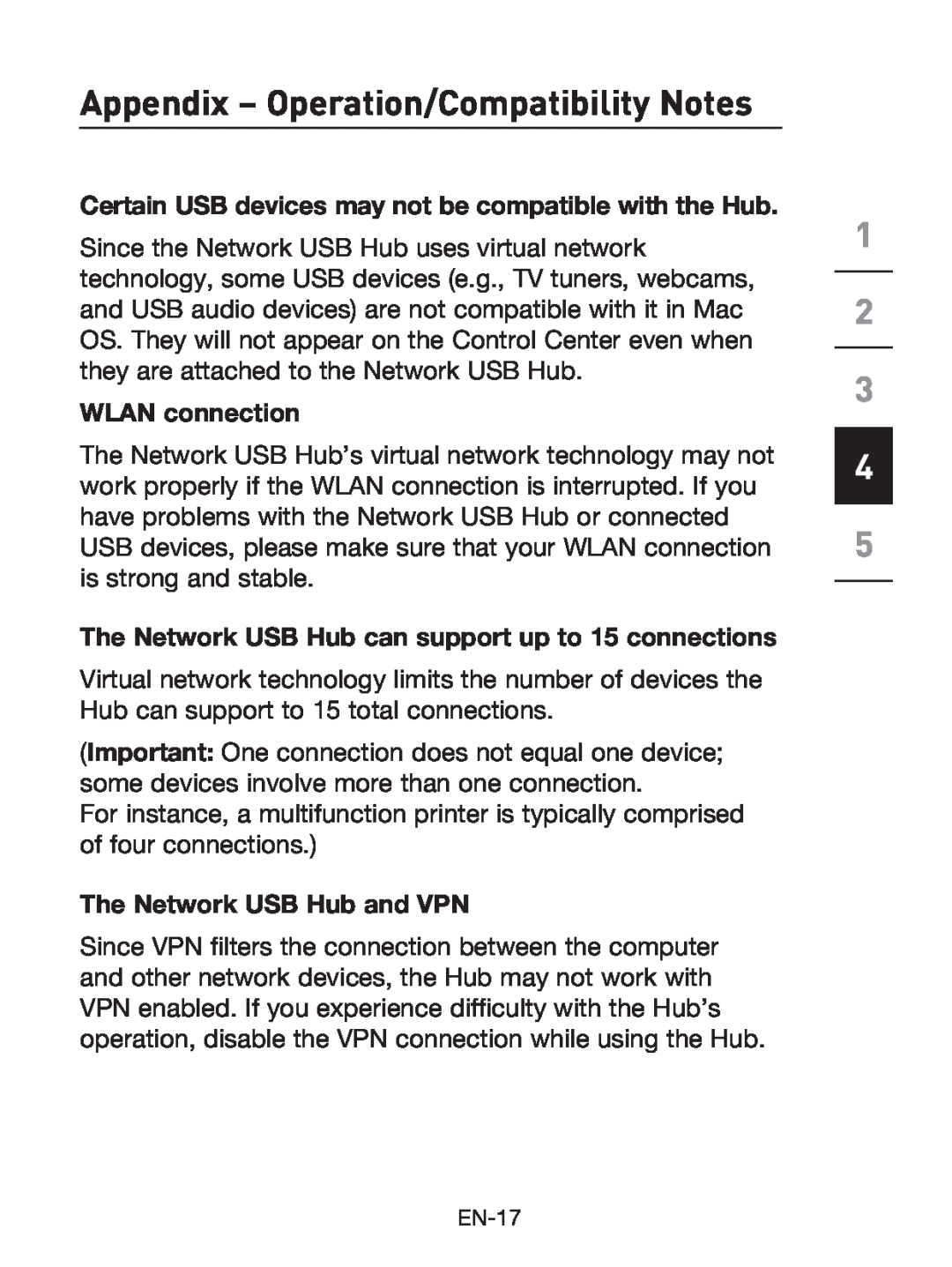 Belkin F5L009 user manual Appendix - Operation/Compatibility Notes, Certain USB devices may not be compatible with the Hub 