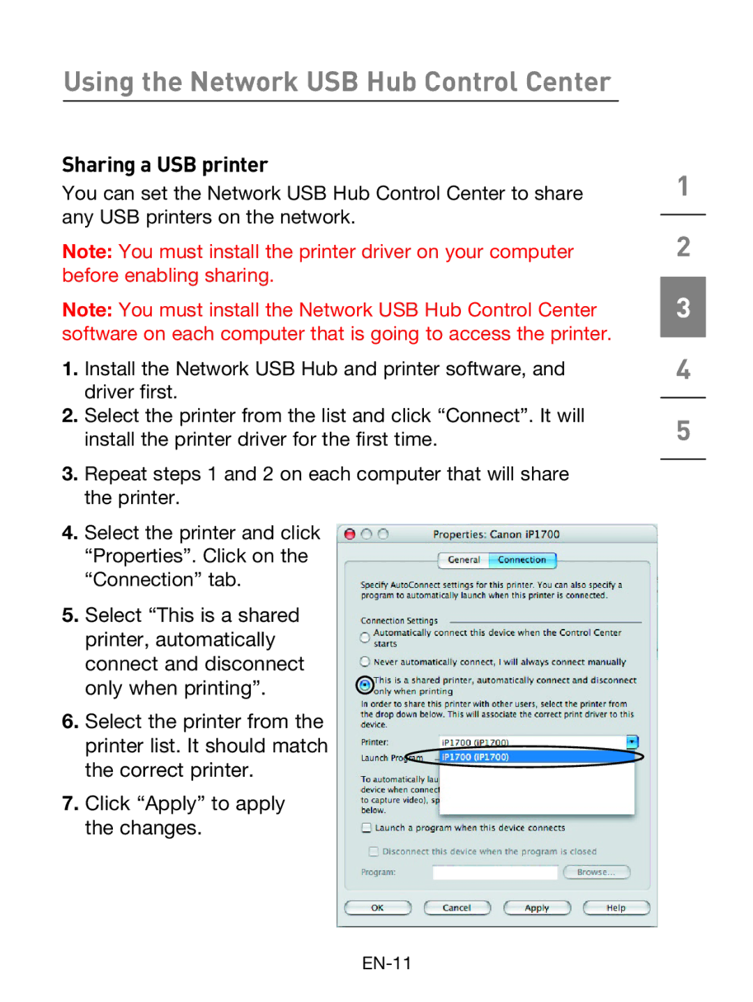 Belkin F5L009 user manual Sharing a USB printer 