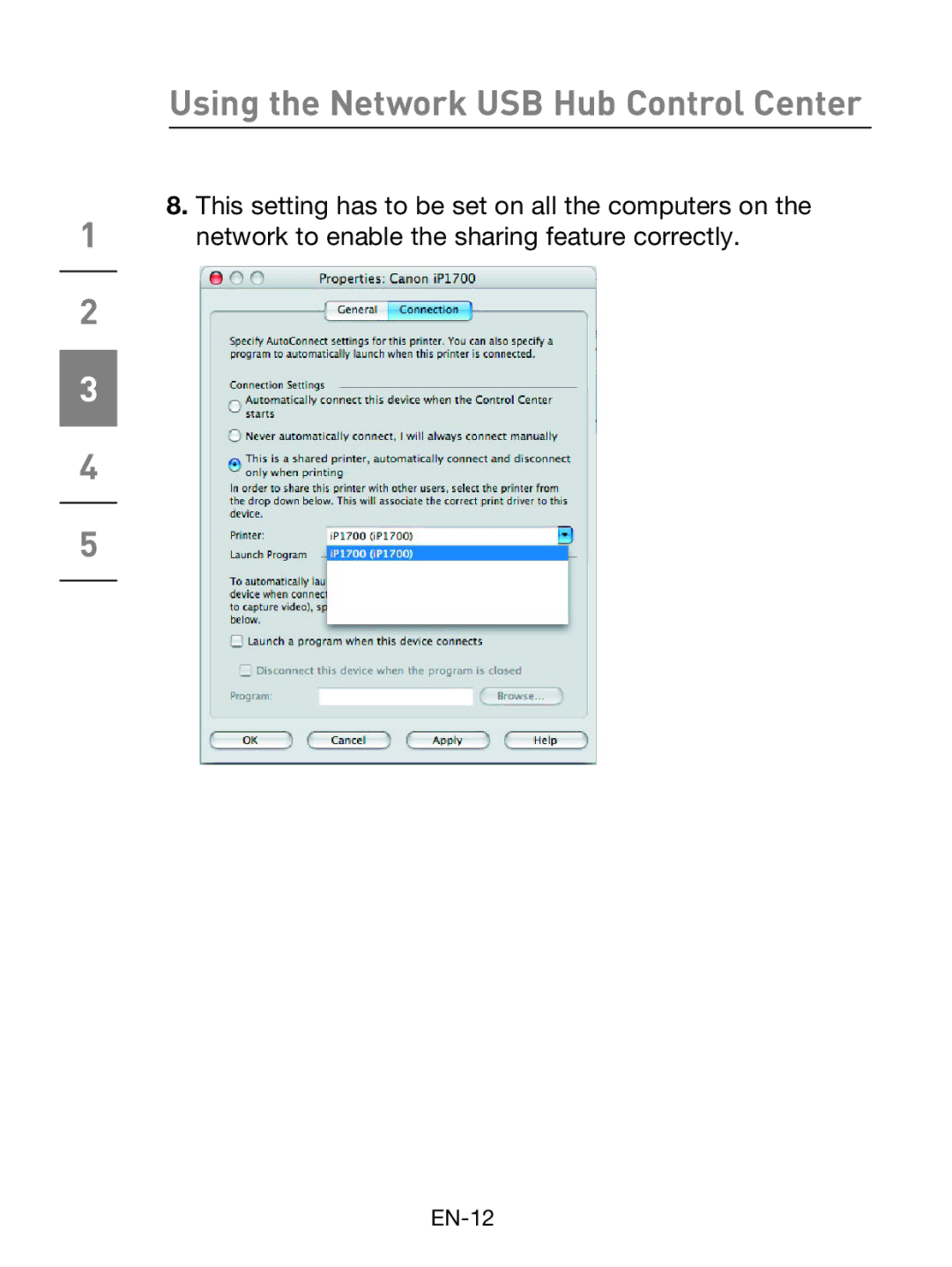 Belkin F5L009 user manual Using the Network USB Hub Control Center 