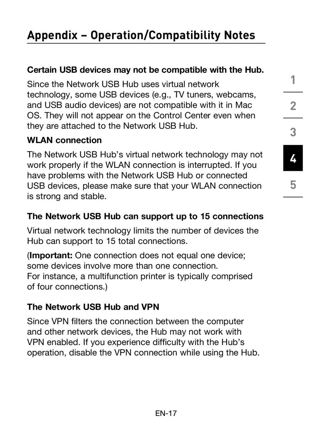 Belkin F5L009 user manual Appendix Operation/Compatibility Notes, Certain USB devices may not be compatible with the Hub 