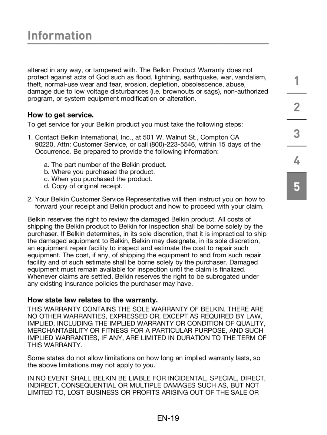 Belkin F5L009 user manual Information 