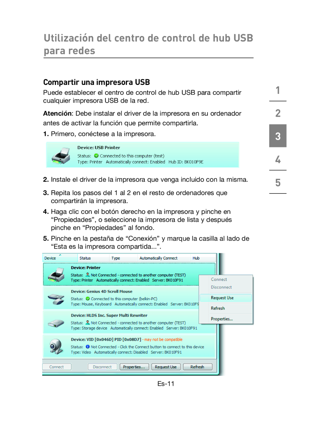 Belkin F5L009EA user manual Compartir una impresora USB 