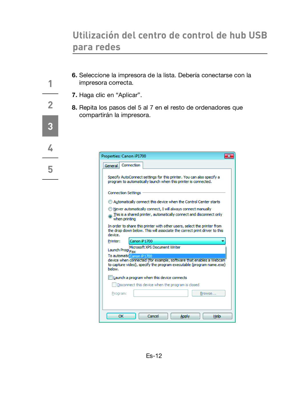 Belkin F5L009EA user manual Utilización del centro de control de hub USB para redes 