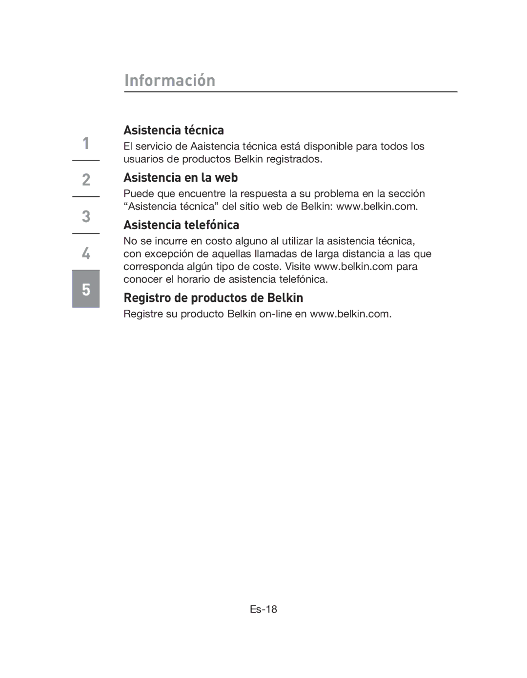 Belkin F5L009EA user manual Asistencia técnica 